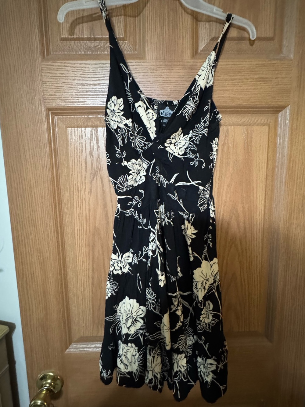 Angie Black Dress with Cream Floral Print Large